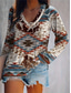 cheap Boho tee-Women&#039;s T Shirt Vintage Ethnic Print Long Sleeve Regular Tops V Neck Vacation Weekend Blue Spring Fall