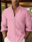 abordables chemises décontractées pour hommes-Homme Chemise Chemise Lin Chemisette Chemise d&#039;été Tenues de plage Chemise boutonnée Blanche Rose Claire Bleu Orange manche longue Plein Revers Printemps été Casual du quotidien Vêtement Tenue