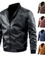 cheap Faux Leather Jackets-Men&#039;s Faux Leather Jacket Biker Jacket Patent Leather Jacket Daily Vacation Windproof Warm Pocket Fall &amp; Winter Plain Fashion Classic Stand Collar Regular Faux Leather Black Yellow Dark Blue Jacket