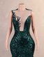 preiswerte GRÜN-Meerjungfrau Abendkleid Elegantes Kleid Abendparty Black Tie Gala Gericht Zug Ärmellos Juwel-Ausschnitt Afroamerikanisch Pailletten mit Pailletten Maskerade Kleid 2025