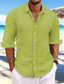 abordables chemises décontractées pour hommes-Homme Chemise Lin Chemisette Chemise d&#039;été Tenues de plage Chemise boutonnée Chemise décontractée Jaune clair Blanche Rose Claire Marine foncé manche longue Plein Printemps été Casual du quotidien