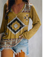 cheap Women&#039;s T-shirts-Women&#039;s T Shirt Vintage Ethnic Print Long Sleeve Regular Tops V Neck Vacation Yellow Pink Navy Blue Spring Fall