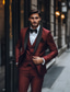 cheap Prom Suits-Men&#039;s Wedding Prom Suits Burgundy Blue Daily Party Solid Colored Tailored Fit 3 Piece Single Breasted One-button