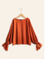 abordables camisas, tops y blusas-Blusa de satén marrón con cuello redondo y mangas abullonadas