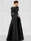 cheap Evening Dresses-Black A-Line Evening Gown Elegant Dress Formal Floor Length 3/4 Length Sleeve Shirt Collar Pocket Satin with Appliques dress to impress 2025