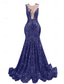 preiswerte GRÜN-Meerjungfrau Abendkleid Elegantes Kleid Abendparty Black Tie Gala Gericht Zug Ärmellos Juwel-Ausschnitt Afroamerikanisch Pailletten mit Pailletten Maskerade Kleid 2025