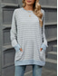 ieftine topuri tunică-Pentru femei Tricou Dungi Modă Modern Casual Manșon Lung Stil Nautic Topuri obișnuite Zilnic Sfârșit de săptămână Gri și Alb Negru Albastru piscină Gri Deschis Toamnă Iarnă