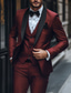 cheap Prom Suits-Men&#039;s Wedding Prom Suits Burgundy Blue Daily Party Solid Colored Tailored Fit 3 Piece Single Breasted One-button