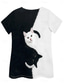 cheap Animals tee-Women&#039;s T Shirt Basic Casual Color Block Cat Print Short Sleeve Regular Tops V Neck Daily Black and White Blue Orange Summer