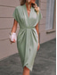 voordelige Eenvoudige jurk-Dames Casual jurk Halflange jurk Met ruches Afspraakje Vakantie Streetwear Basic V-hals Korte mouw Zwart Blozend Roze Donkergroen Kleur
