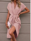 voordelige Eenvoudige jurk-Dames Casual jurk Halflange jurk Met ruches Afspraakje Vakantie Streetwear Basic V-hals Korte mouw Zwart Blozend Roze Donkergroen Kleur