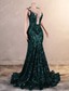 preiswerte GRÜN-Meerjungfrau Abendkleid Elegantes Kleid Abendparty Black Tie Gala Gericht Zug Ärmellos Juwel-Ausschnitt Afroamerikanisch Pailletten mit Pailletten Maskerade Kleid 2025