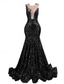 preiswerte GRÜN-Meerjungfrau Abendkleid Elegantes Kleid Abendparty Black Tie Gala Gericht Zug Ärmellos Juwel-Ausschnitt Afroamerikanisch Pailletten mit Pailletten Maskerade Kleid 2025