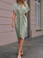 voordelige Eenvoudige jurk-Dames Casual jurk Halflange jurk Met ruches Afspraakje Vakantie Streetwear Basic V-hals Korte mouw Zwart Blozend Roze Donkergroen Kleur