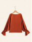 abordables camisas, tops y blusas-Blusa de satén marrón con cuello redondo y mangas abullonadas
