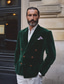 cheap Blazer-Men&#039;s Blazer Jacket Vintage Party Velvet Solid Colored Blazer Burgundy Green Standard Fit Double Breasted Four-buttons
