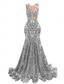 preiswerte GRÜN-Meerjungfrau Abendkleid Elegantes Kleid Abendparty Black Tie Gala Gericht Zug Ärmellos Juwel-Ausschnitt Afroamerikanisch Pailletten mit Pailletten Maskerade Kleid 2025