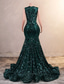 preiswerte GRÜN-Meerjungfrau Abendkleid Elegantes Kleid Abendparty Black Tie Gala Gericht Zug Ärmellos Juwel-Ausschnitt Afroamerikanisch Pailletten mit Pailletten Maskerade Kleid 2025
