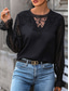 economico Top in Pizzo-Top in pizzo elegante da donna con occhielli blusa top stilosi e casual pizzo di colore solido manica a svaso maniche lunghe top regolari collo a giro top romantico quotidiano per donne petite