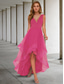 cheap Cocktail Dresses-TS A-Line Cocktail Dresses Elegant Dress Kentucky Derby Semi Formal Tea Length Sleeveless V Neck Fall Wedding Guest Organza with Ruched Christmas Dress 2024