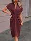 voordelige Eenvoudige jurk-Dames Casual jurk Halflange jurk Met ruches Afspraakje Vakantie Streetwear Basic V-hals Korte mouw Zwart Blozend Roze Donkergroen Kleur