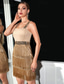 preiswerte Abiballkleid-Sheath Paillettenkleid Party Kleid Heimkehr Kleid Cocktailparty Kurz  Mini Ärmellos Spaghetti-Träger Polyester mit Glitzer Quaste Kleid um zu beeindrucken
