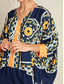 cheap Blouses &amp; Shirts-Women's Blouse Navy Blue Folk Magyar Long Sleeve V Neck Irregular Hem Casual Daily Cross Seasons