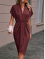 voordelige Eenvoudige jurk-Dames Casual jurk Halflange jurk Met ruches Afspraakje Vakantie Streetwear Basic V-hals Korte mouw Zwart Blozend Roze Donkergroen Kleur