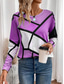 cheap Stripe&amp;Geometric tee-Women&#039;s T Shirt Casual Color Block Print Long Sleeve Regular Tops Crew Neck Daily Pink Navy Blue Blue Purple Spring Fall