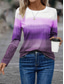 cheap Art&amp;Design tee-Women&#039;s T Shirt Casual Color Block Print Long Sleeve Regular Tops Crew Neck Daily Blue Purple Brown Spring Fall