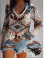 cheap Boho tee-Women&#039;s T Shirt Vintage Ethnic Print Long Sleeve Regular Tops V Neck Vacation Weekend Blue Spring Fall