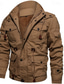 abordables Vestes Cargo-Homme Veste d'Hiver Veste Polaire Veste décontractée du quotidien Vacances Chaud Poche Toison Automne hiver Plein Mode Vêtement de rue Capuche Normal Noir Vert Kaki Veste