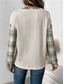 cheap Women&#039;s T-shirts-Women&#039;s T Shirt Fashion Modern Casual Plaid Regular Tops Long Sleeve Crew Neck Patchwork Buttons Print Regular Fit Daily Weekend Beige Fall Winter