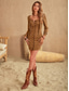 voordelige Elegante bloemenjurken-Vrouwen Boho Jurk Casual Bodycon Mini Jurk Vetersluiting Kwastjes Franje Date Vakantie Vintage Etnisch Vierkraag Lange Mouw Bruin Kleur Lente Zomer