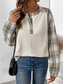 cheap Women&#039;s T-shirts-Women&#039;s T Shirt Fashion Modern Casual Plaid Regular Tops Long Sleeve Crew Neck Patchwork Buttons Print Regular Fit Daily Weekend Beige Fall Winter