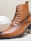 cheap Men&#039;s Boots-Men&#039;s Classic Brown Faux Leather Lace-Up Ankle Boots - Versatile Dress Boots for Professional and Casual Wear