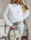 cheap Lace Tops-Women&#039;s White Elegant Lace Tops Eyelet Blouse Elegant Modern Ruffle Long Sleeve Regular Tops Shirt Collar Work White Pink Blue Gray Romantic Petite Tops Summer Holiday Wear