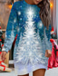 billige Kunst og Design Kjole-Kvinne Maxi Kjole Sweatshirt Kjole Casual Kjole Petite Kjole Shift Kjole Elegant Stilig Jul Ferie Fest Regular Fit Julenisse Lang erme Crew Neck Lys Rød Rød Blå Mørk Blå