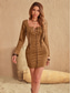 voordelige Elegante bloemenjurken-Vrouwen Boho Jurk Casual Bodycon Mini Jurk Vetersluiting Kwastjes Franje Date Vakantie Vintage Etnisch Vierkraag Lange Mouw Bruin Kleur Lente Zomer