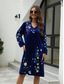 cheap Casual Floral Dresses-Women&#039;s Casual Dress Midi Dress Embroidered with Sleeve Valentine&#039;s Day Work Date Elegant Basic V Neck Long Sleeve Bishop Sleeve Blue Color
