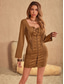 voordelige Elegante bloemenjurken-Vrouwen Boho Jurk Casual Bodycon Mini Jurk Vetersluiting Kwastjes Franje Date Vakantie Vintage Etnisch Vierkraag Lange Mouw Bruin Kleur Lente Zomer