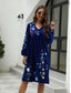 cheap Casual Floral Dresses-Women&#039;s Casual Dress Midi Dress Embroidered with Sleeve Valentine&#039;s Day Work Date Elegant Basic V Neck Long Sleeve Bishop Sleeve Blue Color