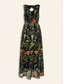 billige Festkjoler-ballkjole for kvinner fest/bryllups gjestekjole blomsterbroderikjole svart ermeløs blomsterbrodert ryggløs brodert v-hals vår, høst, vinter, sommer elegant fest bryllup s m l kjole for å imponere 2024