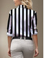 economico Bluse a righe e geometriche-Camicia Donna Manica Lunga Blusa Button Down Camicia a Strisce Bianco e Nero Lavoro Elegante Stile Moderno Nera Primavera Autunno