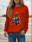 cheap Women&#039;s T-shirts-Women&#039;s Christmas Sweatshirt LED Light-Up Tree Red Long Sleeve Crew Neck Holiday Party Casual Warm Winter Clothing Apparel