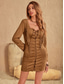 voordelige Elegante bloemenjurken-Vrouwen Boho Jurk Casual Bodycon Mini Jurk Vetersluiting Kwastjes Franje Date Vakantie Vintage Etnisch Vierkraag Lange Mouw Bruin Kleur Lente Zomer