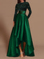 cheap Cocktail Dresses-A-Line Cocktail Dresses Sparkle Dress Wedding Guest Asymmetrical Long Sleeve Jewel Neck Satin with Sequin Derby Dresses 2025
