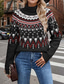 cheap Graphic Patterns &amp; Details-Women&#039;s Faire Isle Sweater Turtleneck Knit Knitted Fall Winter Weekend Vintage Fashion Streetwear Long Sleeve Geometric Black White