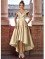 cheap Cocktail Dresses-A-Line Cocktail Dresses Elegant Dress Wedding Guest Asymmetrical Short Sleeve V Neck Satin with Glitter Pleats Derby Dresses 2025