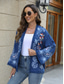 billige Boho topper-Dame Boho skjorte Trekker på skuldrene Blomstret Blomsternål i krystall Fritid Bohem Langermet Klokke Asymmetrisk Vanlige topper Valentinsdag Arbeid Daglig Broderi Blå Alle årstider